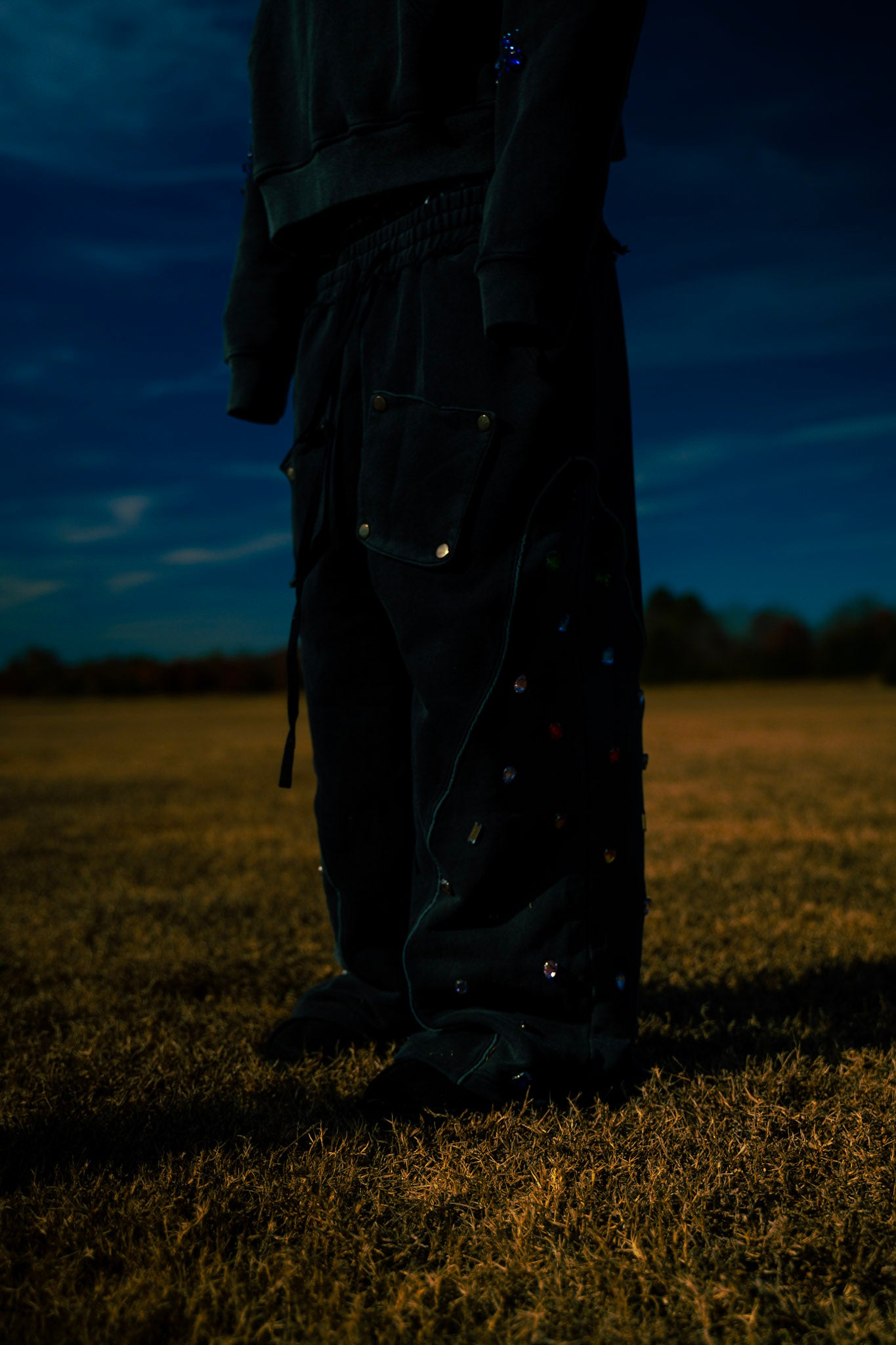 Multi-Colored Gemstone Pants in Stone Black