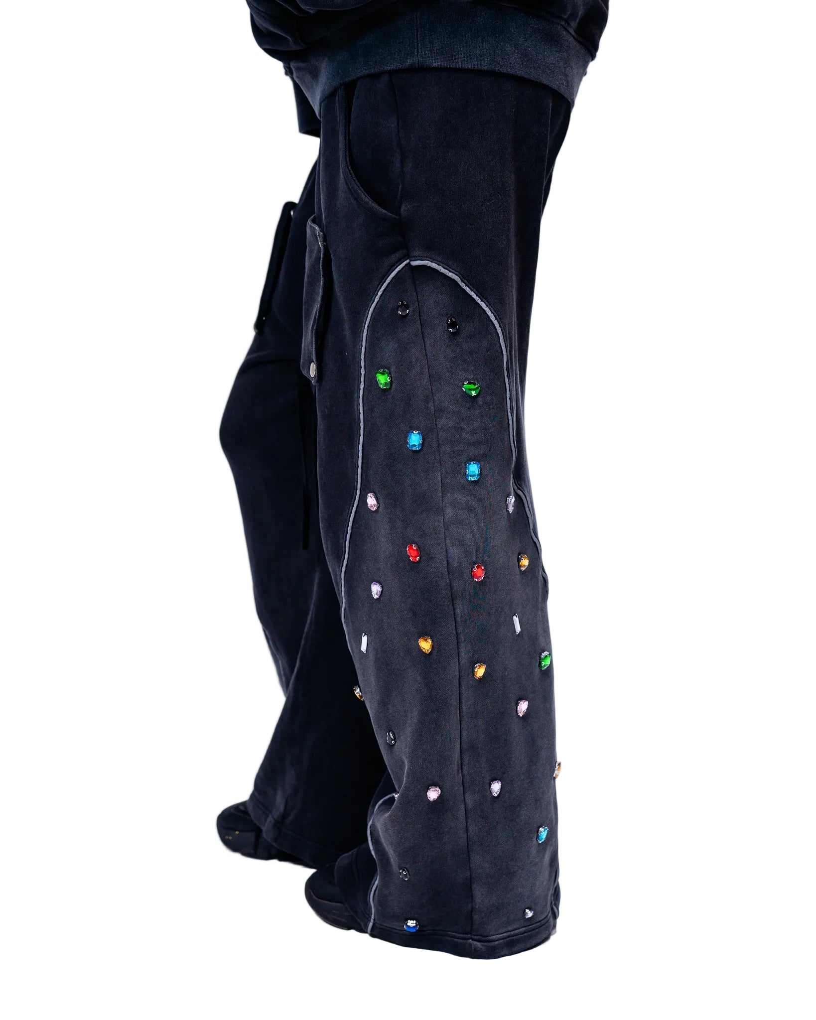 Multi-Colored Gemstone Pants in Stone Black