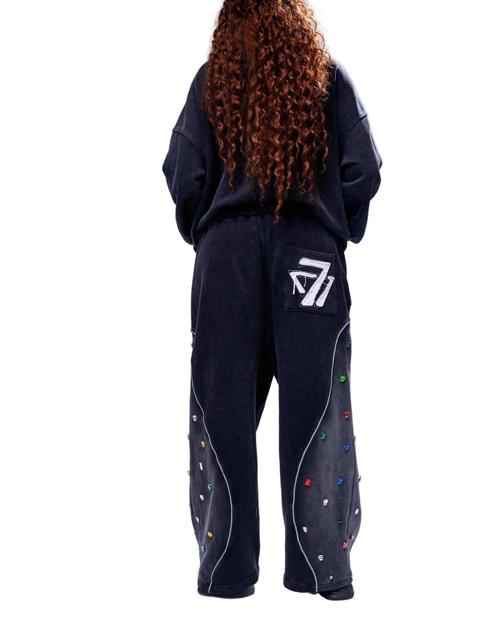 Multi-Colored Gemstone Pants in Stone Black