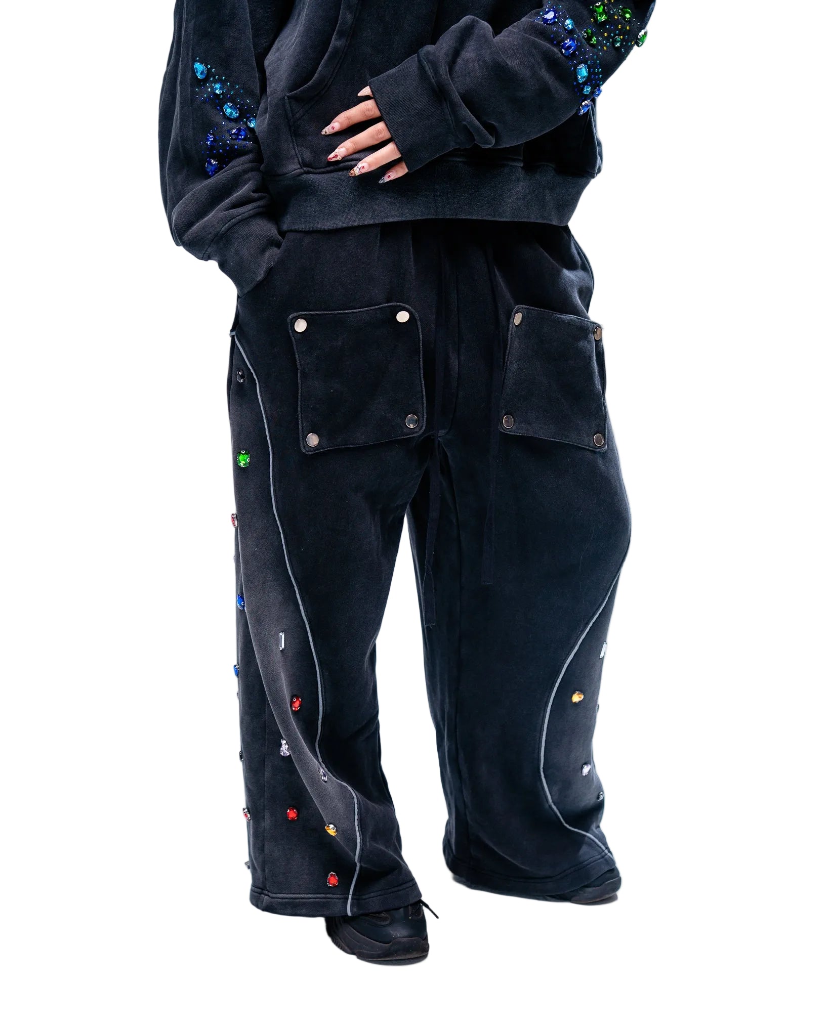 Multi-Colored Gemstone Pants in Stone Black