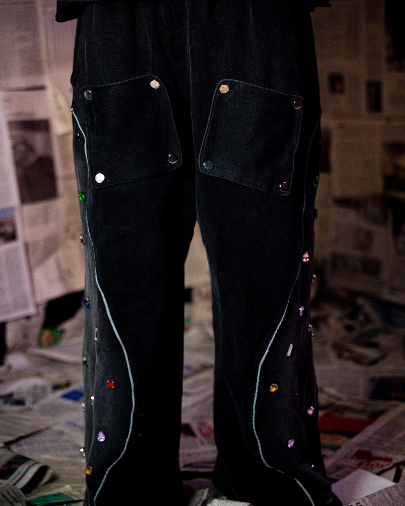 Multi-Colored Gemstone Pants in Stone Black