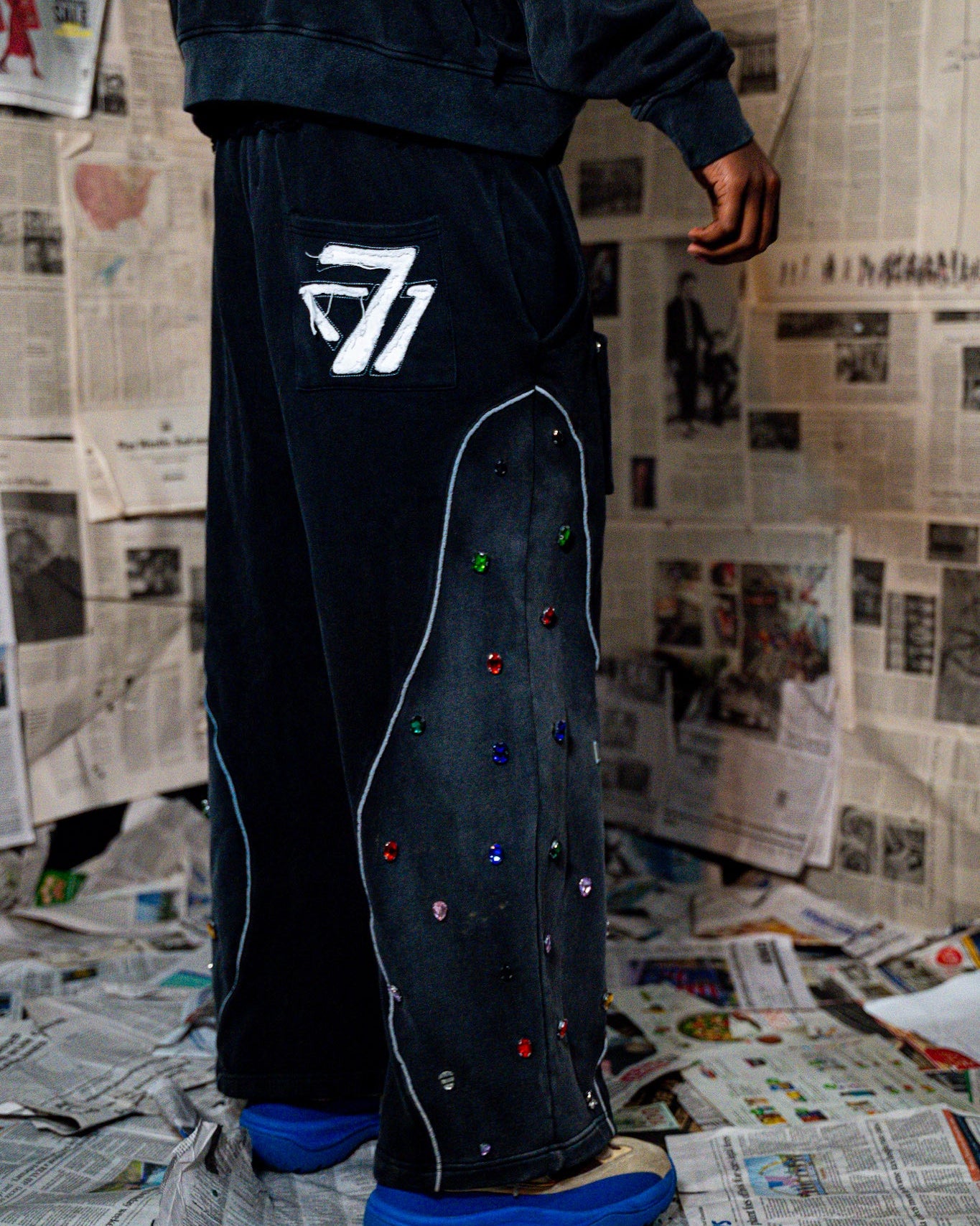 Multi-Colored Gemstone Pants in Stone Black