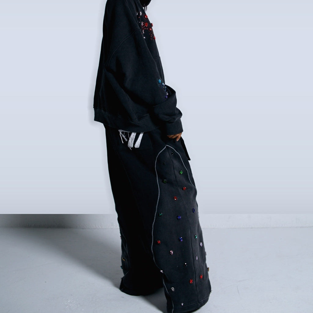 Multi-Colored Gemstone Pants in Stone Black