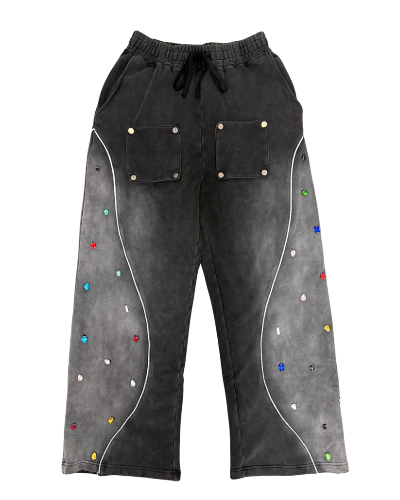 Multi-Colored Gemstone Pants in Stone Black