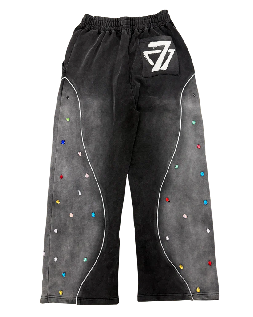 Multi-Colored Gemstone Pants in Stone Black
