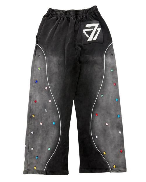 Multi-Colored Gemstone Pants in Stone Black
